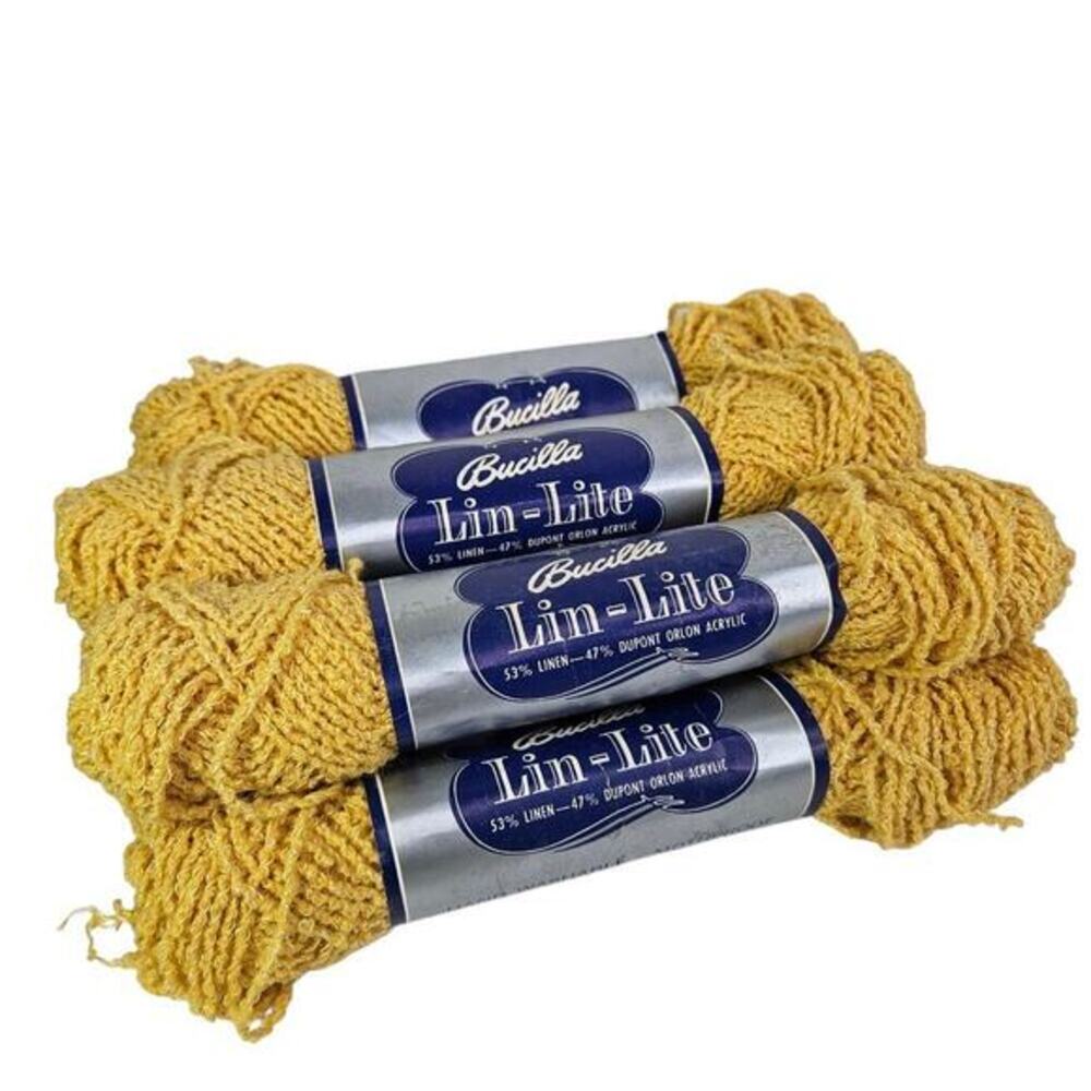 Bucilla Lin Lite Knitting Yarn Lot of 7 Skeins Gold Yellow Linen Acrylic Color 4